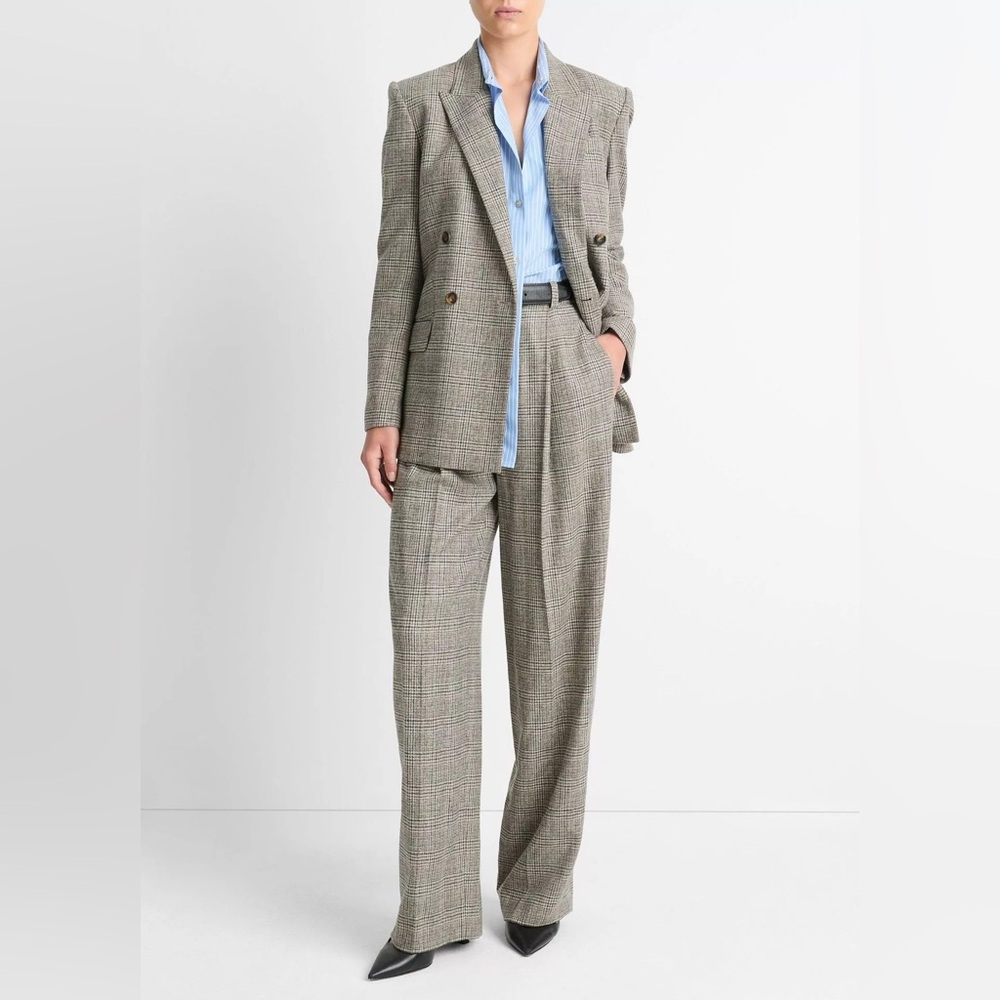 NWT $695 Vince Plaid Italian Wool-Blend Double-Breasted Blazer
